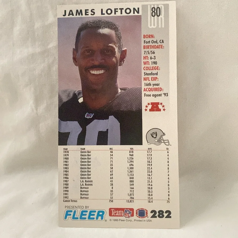 1993 Fleer Gameday James Lofton Raiders Autographed Card (MISC14)